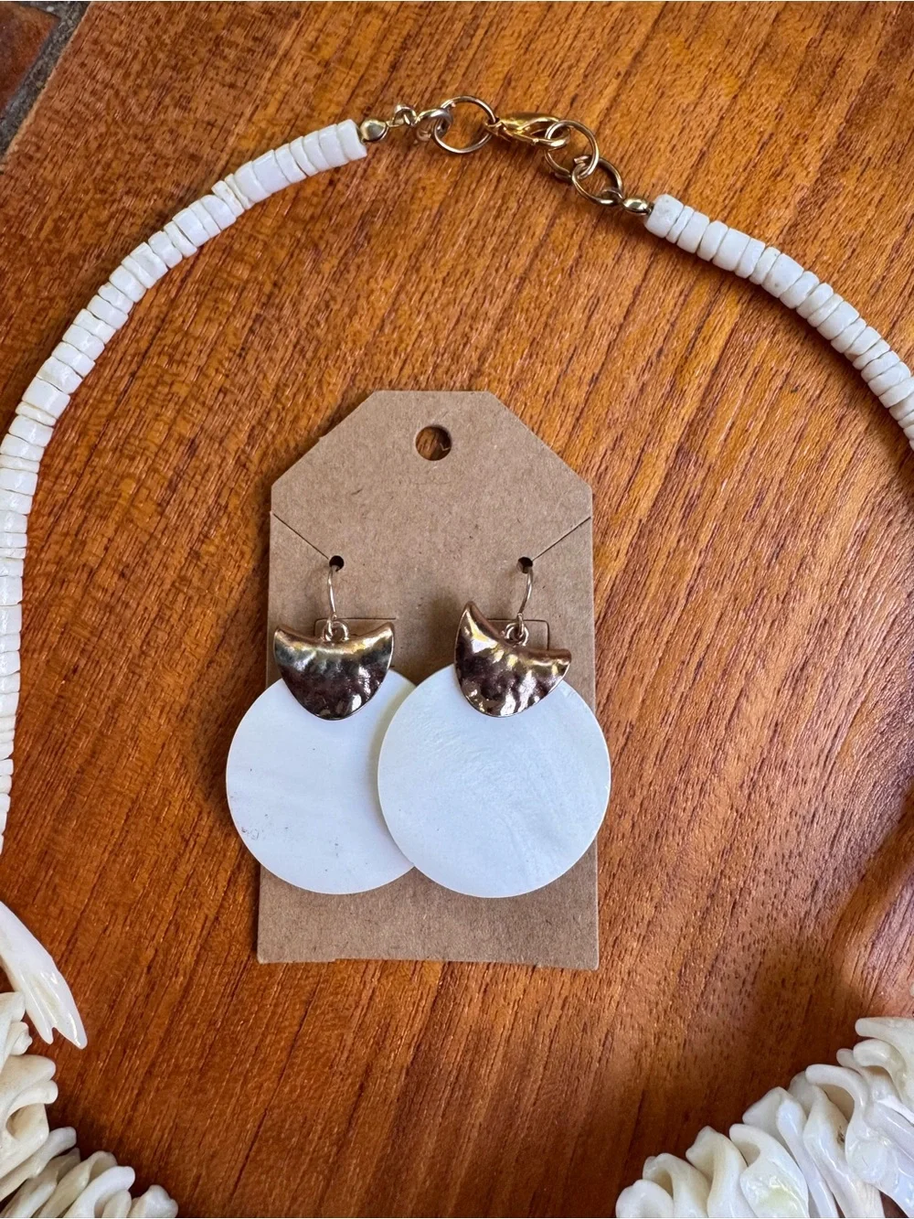 Handcrafted White Shell Statement Necklace and Earrings Set